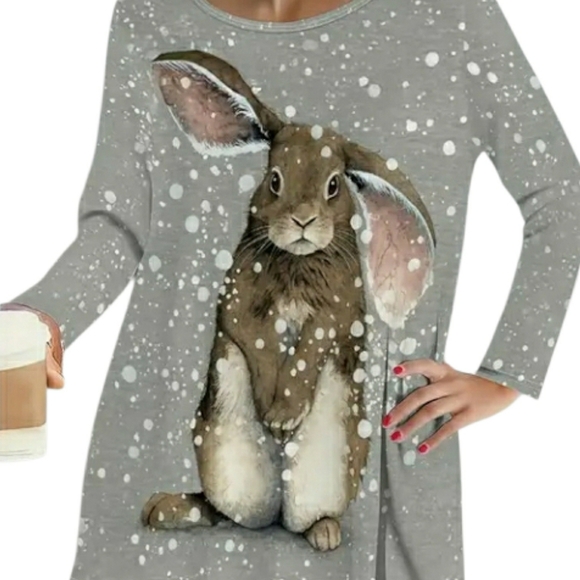 NEW! Silver Loppy Eared Rabbit Print Top (See measurements) - Picture 4 of 6